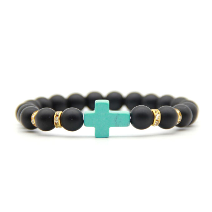 Black Onyx Gemstone Turquoise Cross Crystal Bracelet