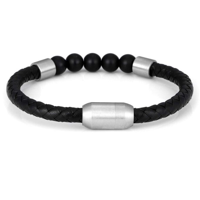 Magnetic Clasp Black Onyx Genuine Leather Diffuser Crystal Bracelets - Image 2