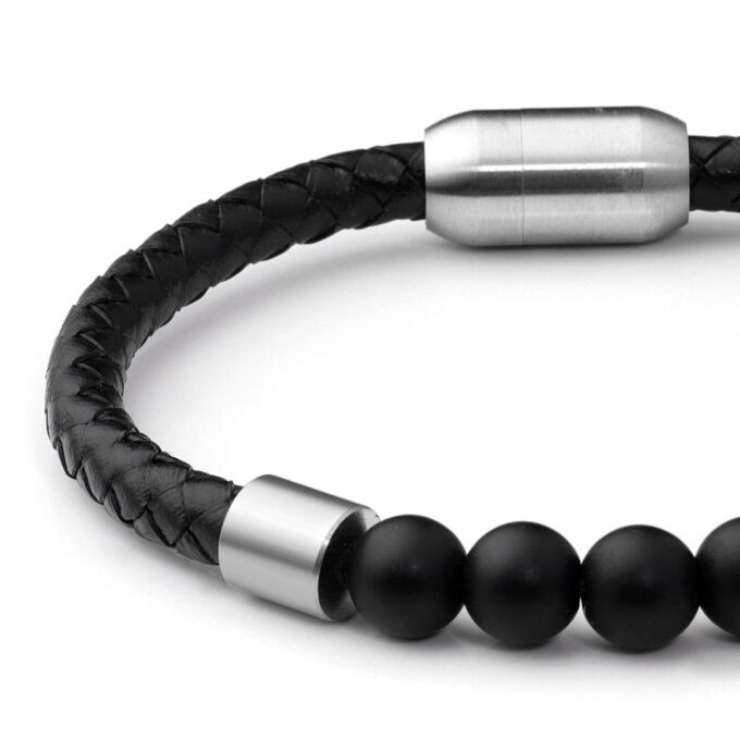 Magnetic Clasp Black Onyx Genuine Leather Diffuser Crystal Bracelets - Image 3