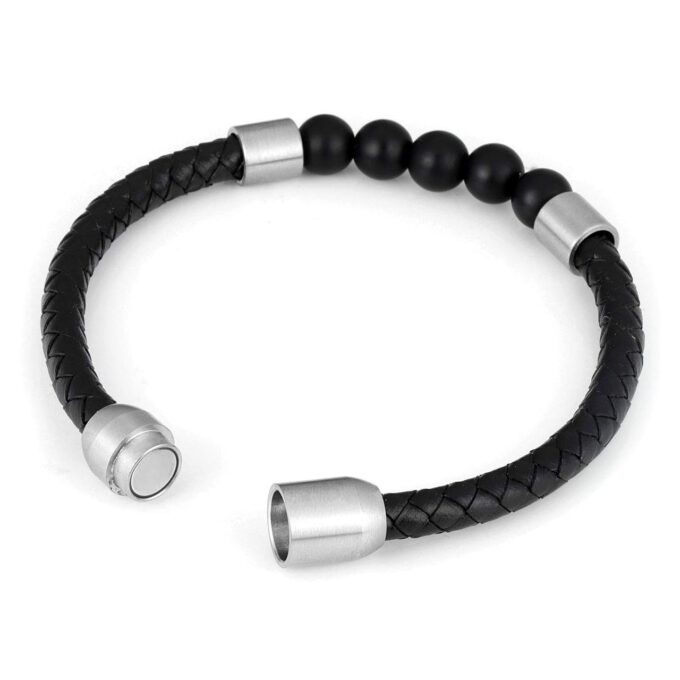 Magnetic Clasp Black Onyx Genuine Leather Diffuser Crystal Bracelets - Image 4