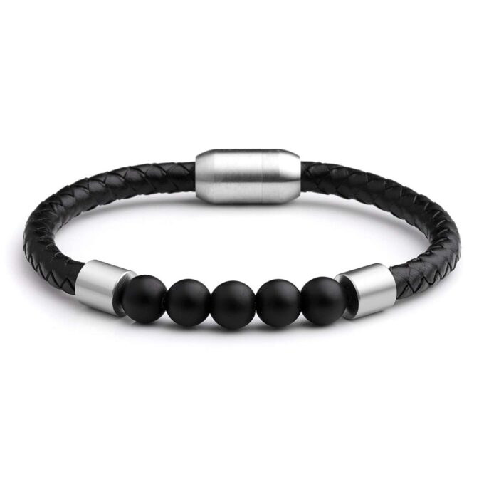 Magnetic Clasp Black Onyx Genuine Leather Diffuser Crystal Bracelets