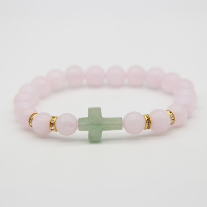 Pink Crystal Gemstone Cross Crystal Bracelet - Image 2