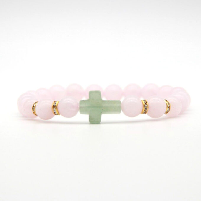 Pink Crystal Gemstone Cross Crystal Bracelet