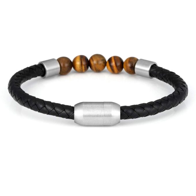 Silver Titanium Steel Magnetic Clasp Tiger Eye Genuine Leather Rope Crystal Bracelets - Image 2