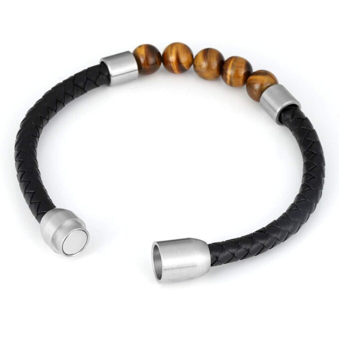 Silver Titanium Steel Magnetic Clasp Tiger Eye Genuine Leather Rope Crystal Bracelets - Image 3