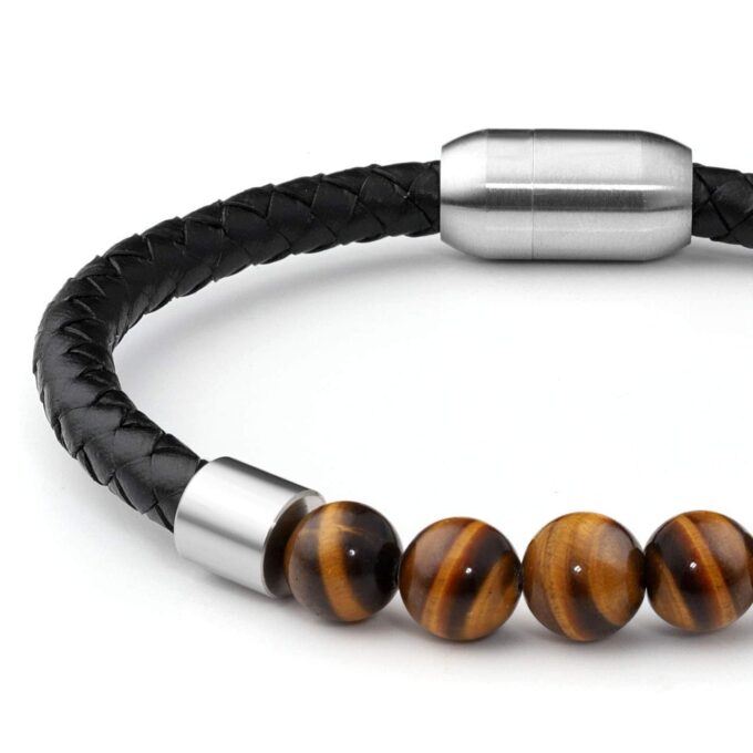 Silver Titanium Steel Magnetic Clasp Tiger Eye Genuine Leather Rope Crystal Bracelets - Image 4