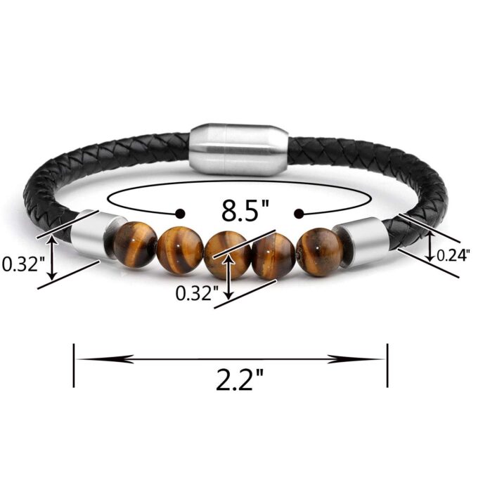 Silver Titanium Steel Magnetic Clasp Tiger Eye Genuine Leather Rope Crystal Bracelets - Image 5