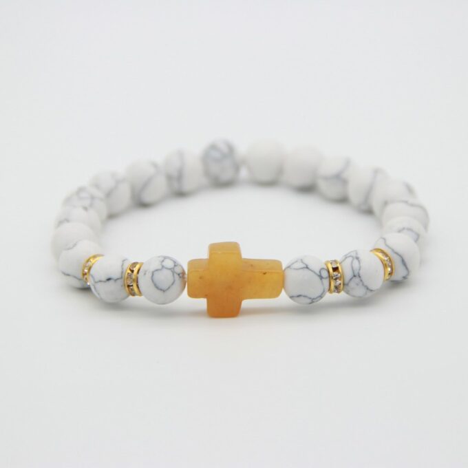 White Howlite Gemstone Topaz Cross Crystal Bracelet - Image 2