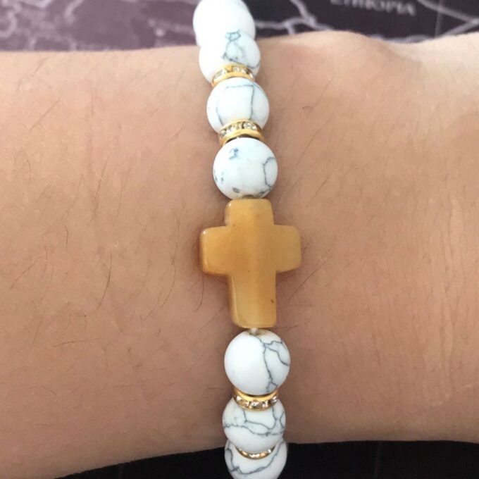 White Howlite Gemstone Topaz Cross Crystal Bracelet - Image 3