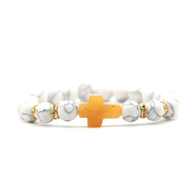 White Howlite Gemstone Topaz Cross Crystal Bracelet