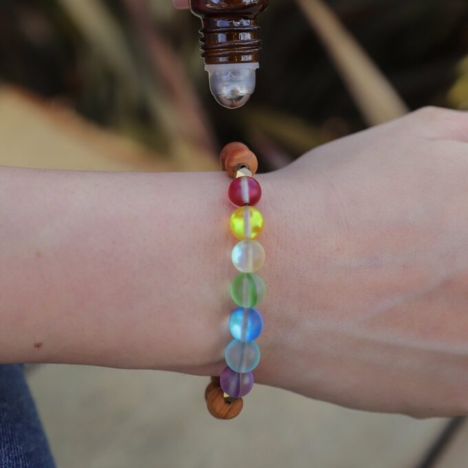 Glow Glass Mini Chakra Wood Adjustable Bracelet - Image 5