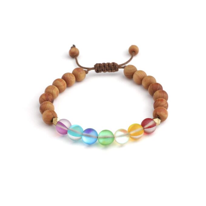 Glow Glass Mini Chakra Wood Adjustable Bracelet