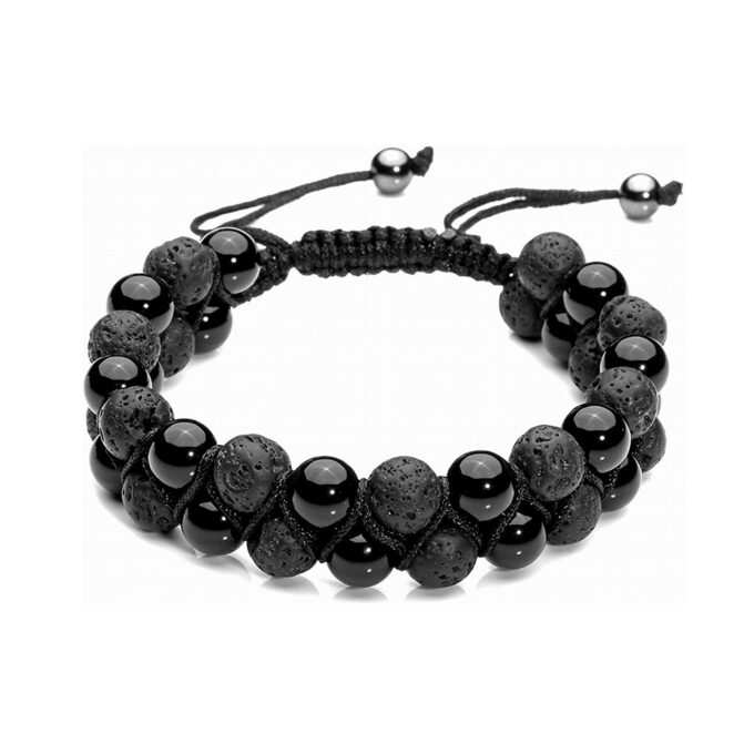 Lava Rock Stone Crystal  Bracelet -Black Agate