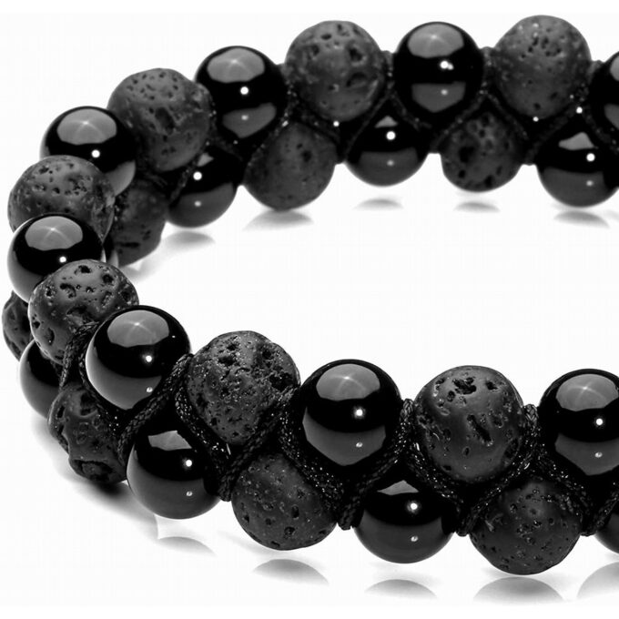 Lava Rock Stone Crystal  Bracelet -Black Agate - Image 3