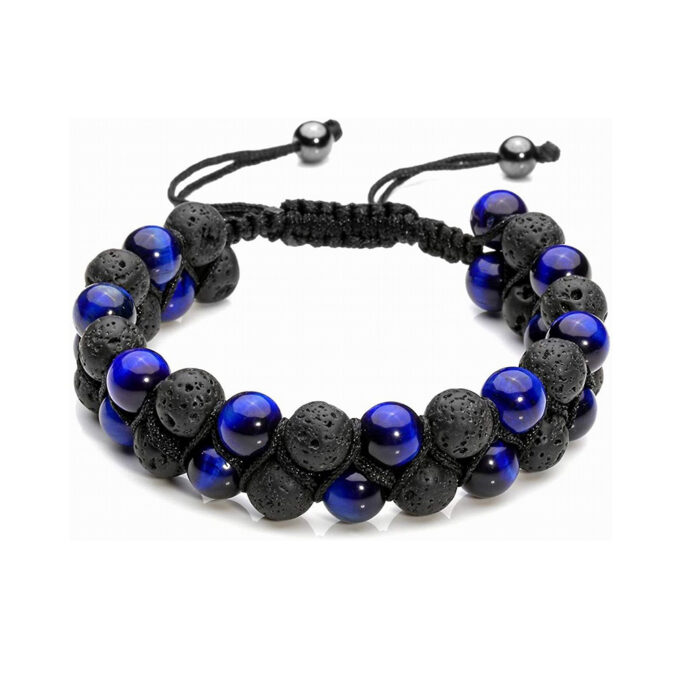 Lava Rock Stone Crystal  Bracelet - Blue tigers eye