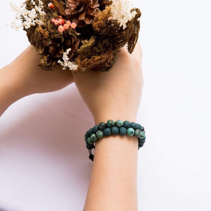 Lava Stone Crystal Bracelet - Dark green - Image 6