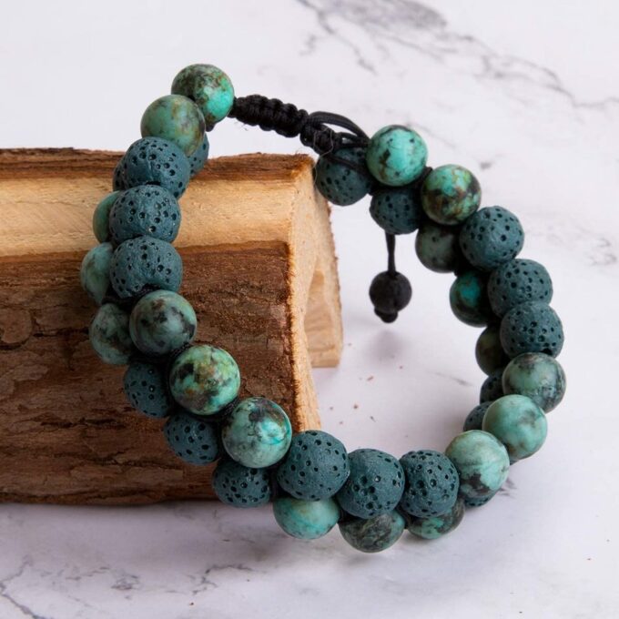 Lava Stone Crystal Bracelet - Dark green - Image 3