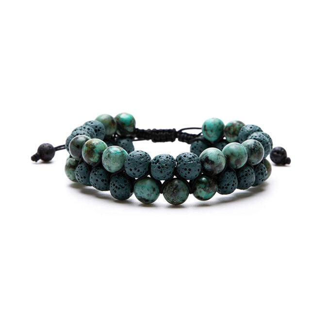 Lava Stone Crystal Bracelet - Dark green