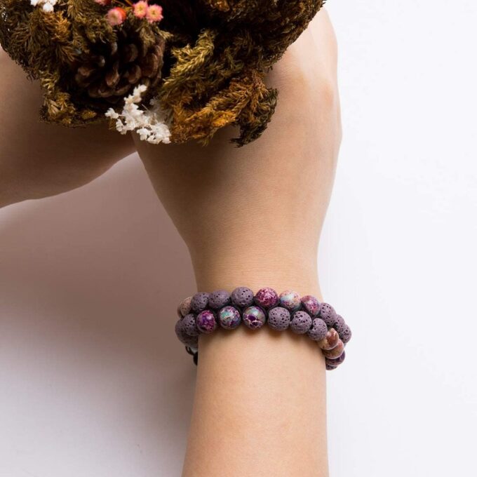 Lava Stone  Crystal Bracelet - Purple - Image 6