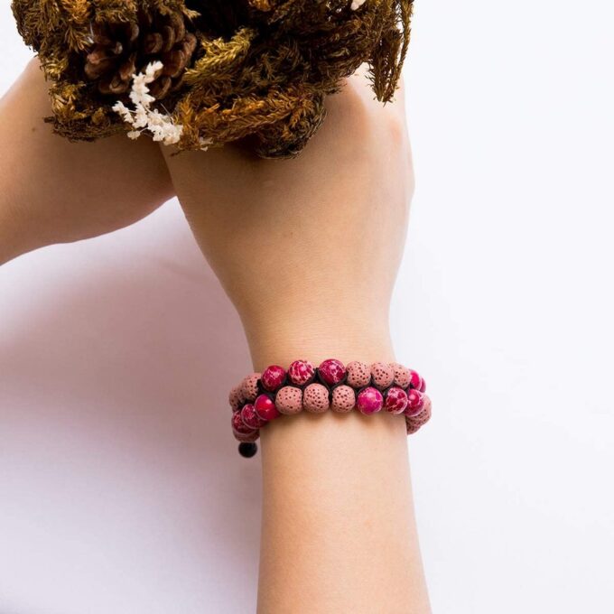 Lava Stone Crystal Bracelet - pink - Image 5