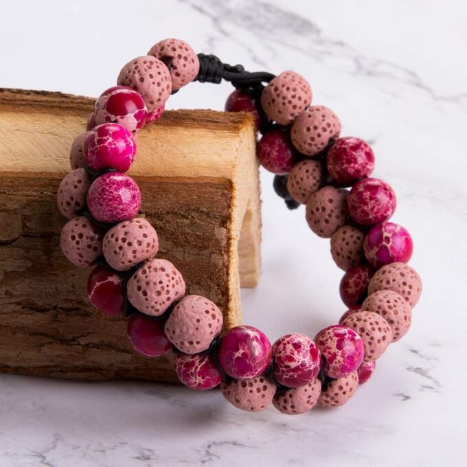 Lava Stone Crystal Bracelet - pink - Image 2