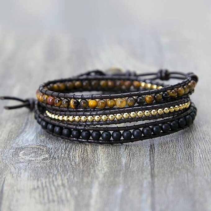 Tiger's Eye Triple Wrap Layer Bracelets - Image 2