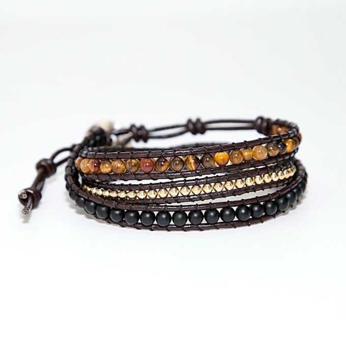 Tiger's Eye Triple Wrap Layer Bracelets - Image 3