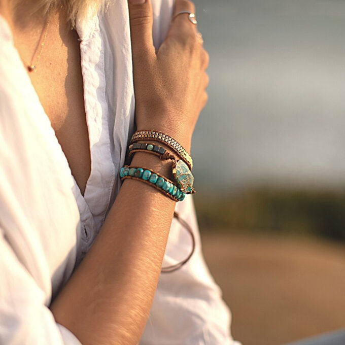 Turquoise and Jasper Wrap Bracelets - Image 2