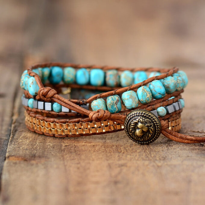 Turquoise and Jasper Wrap Bracelets - Image 4