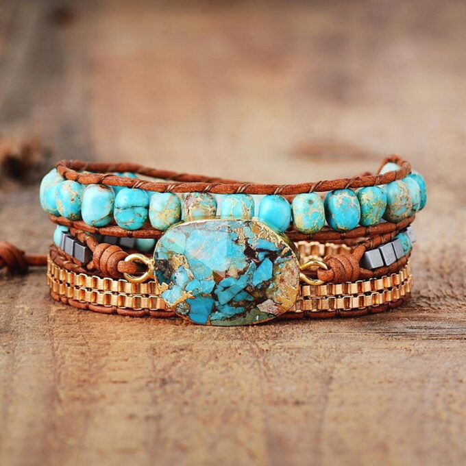 Turquoise and Jasper Wrap Bracelets