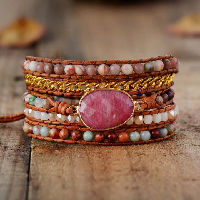 Beyoutiful Rhodonite Crystal Wrap Bracelets