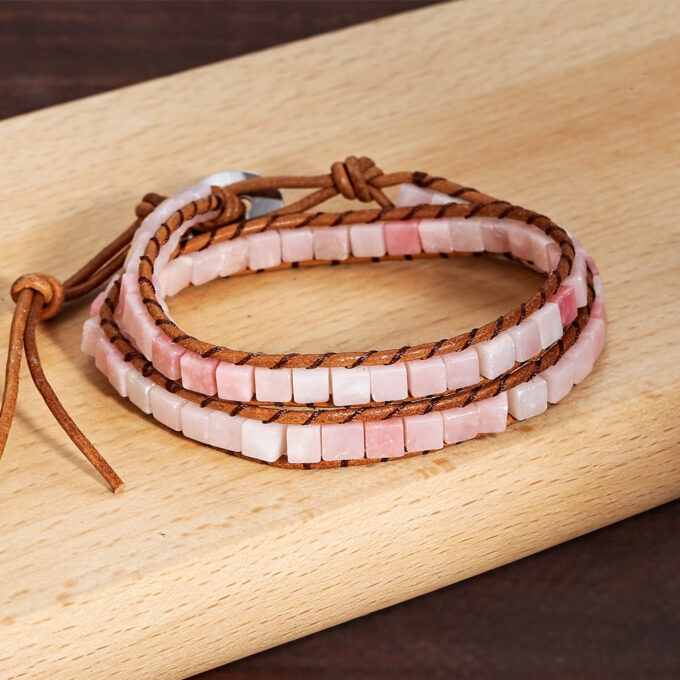 Boho Pink Opal Crystal Wrap Bracelets