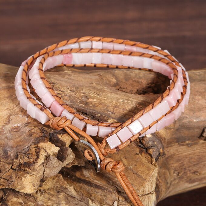 Boho Pink Opal Crystal Wrap Bracelets - Image 2