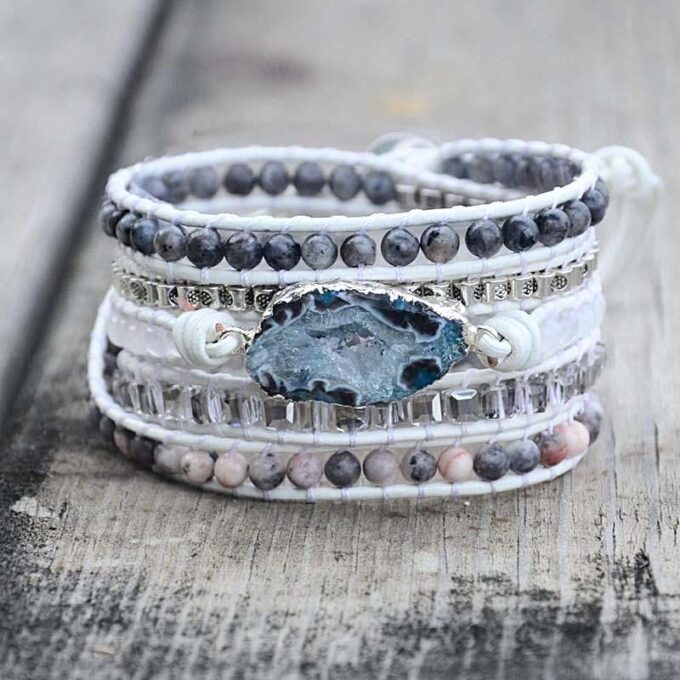 Magical White Labradorite and Druzy Wrap Bracelets