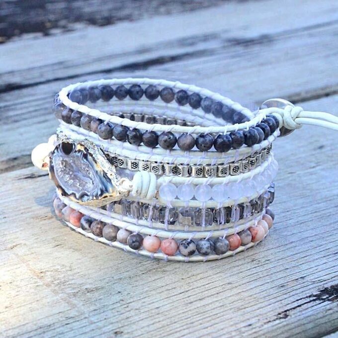 Magical White Labradorite and Druzy Wrap Bracelets - Image 4