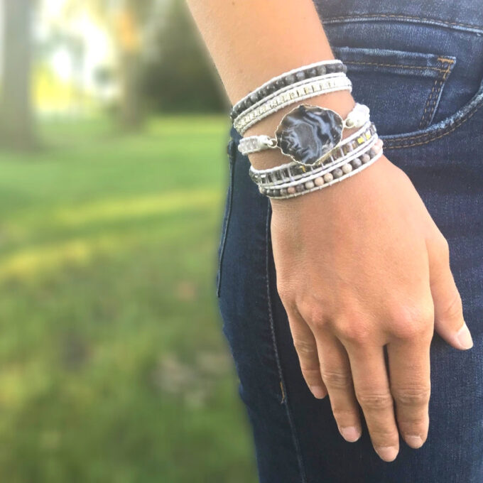 Magical White Labradorite and Druzy Wrap Bracelets - Image 2