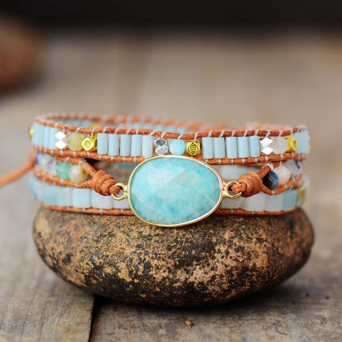 Natural Amazonite Wrap Bracelets