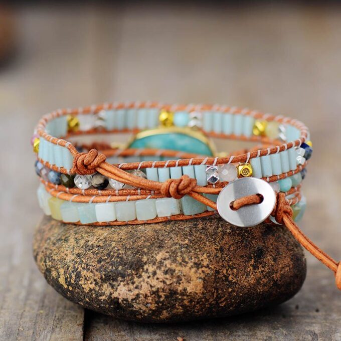 Natural Amazonite Wrap Bracelets - Image 2