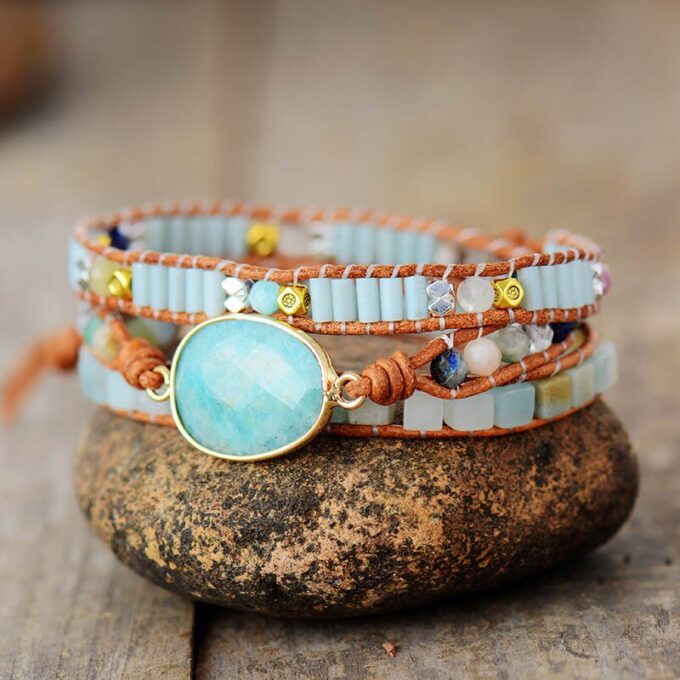 Natural Amazonite Wrap Bracelets - Image 3