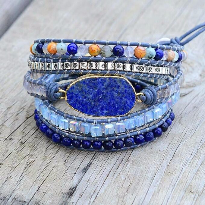 Peach Within Lapis Lazuli Wrap Bracelets