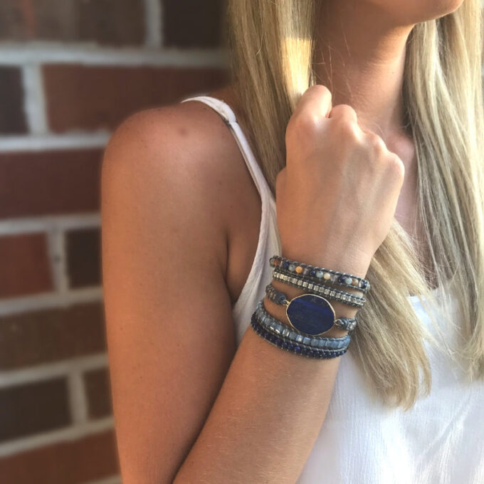 Peach Within Lapis Lazuli Wrap Bracelets - Image 2