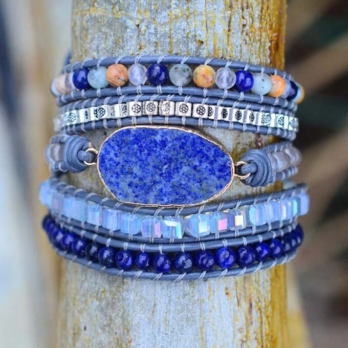 Peach Within Lapis Lazuli Wrap Bracelets - Image 3