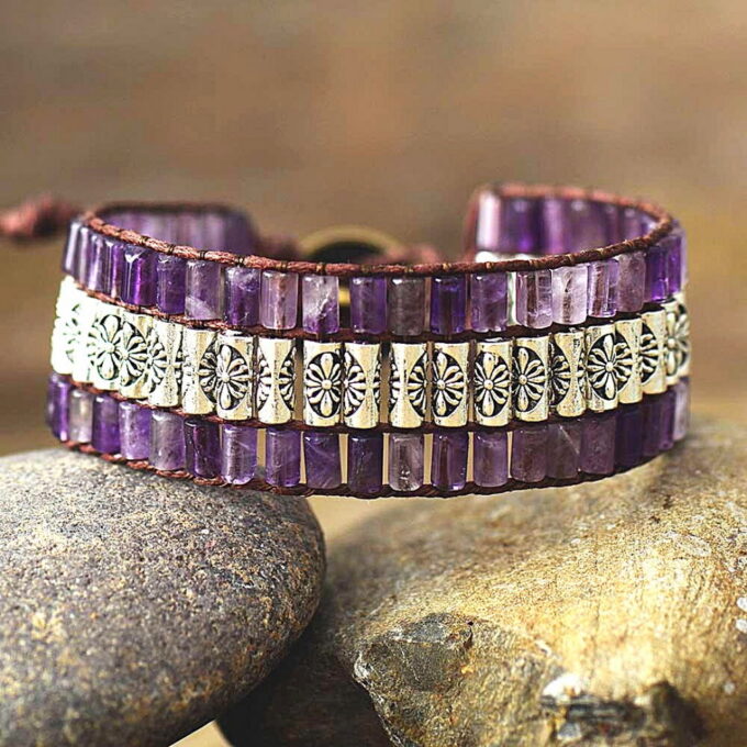 Purple Amethyst Cuff Wrap Bracelets