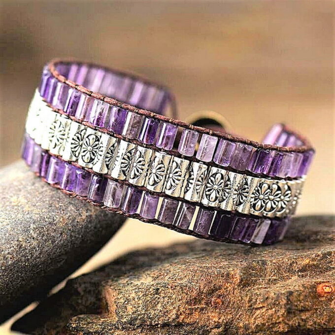 Purple Amethyst Cuff Wrap Bracelets - Image 3