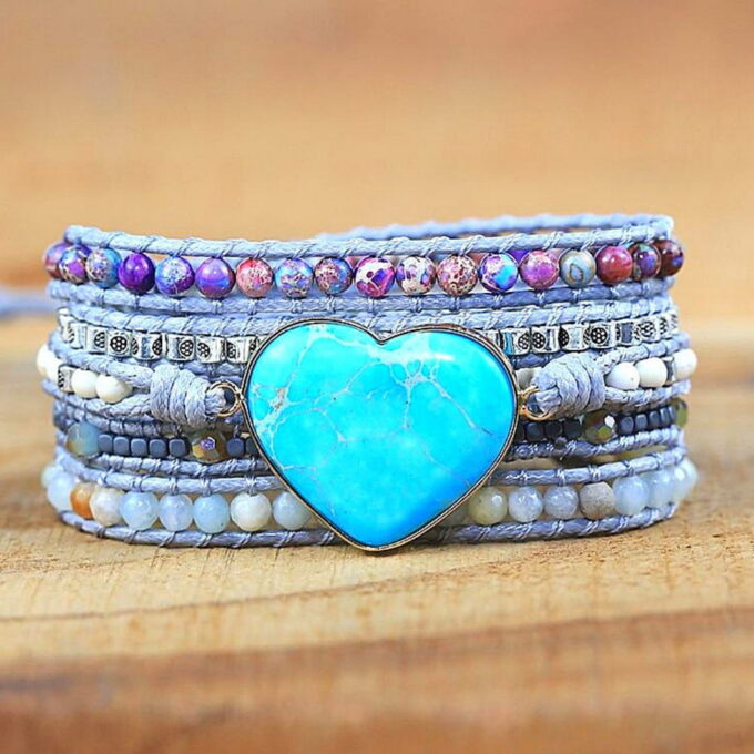 Turquoise Heart Protection Wrap Bracelets